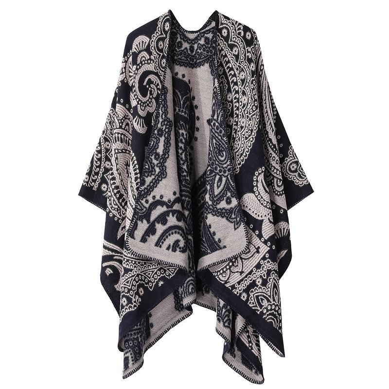 Womens Oversized Knit Shawl Wrap Scarf Ethnic Warm Fleece-Like Cape Travel Winter