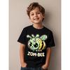 Children Crew Neck Short Sleeve T-Shirt with Cartoon Zombie Bee Print