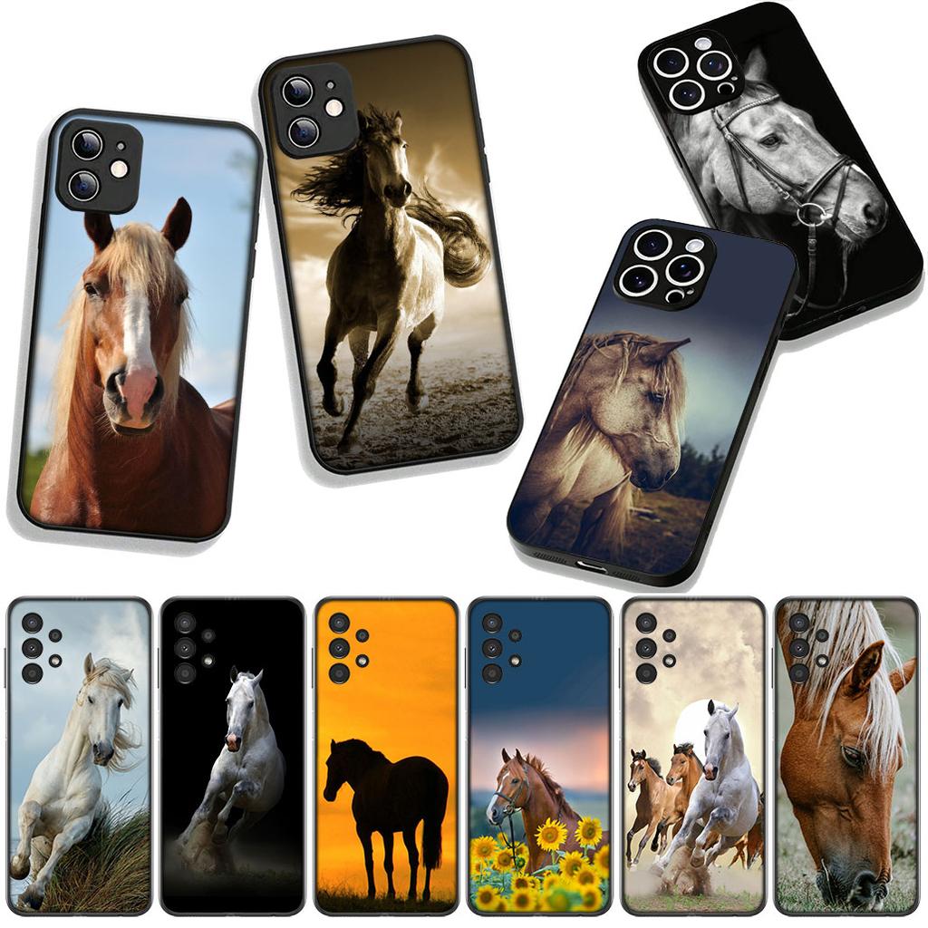 Hülle Wildes Pferd Schwarz Cool für Samsung Galaxy A25 A37 A57 A12 A14 A31 A41 A50 A51 A70 A71 A72 A21S A04 M15 Note 20 9 8 10 Hülle