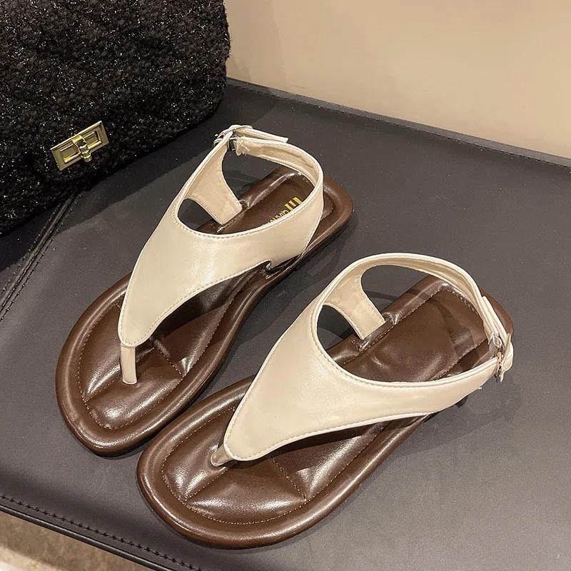 Fashion Hot Selling 2025 New Women's Flat Sandals Ashion Outwear Slip-On Leather Roman Style Shoes Comfortable Flats Sandalias De Mujer