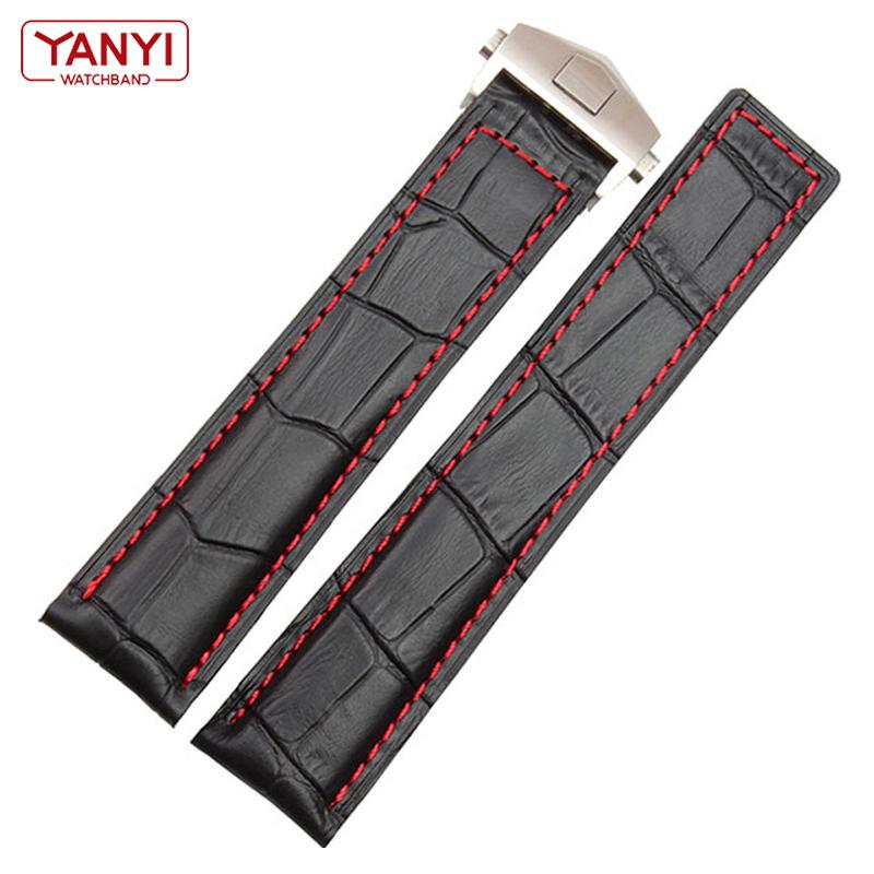 Genuine Leather Bracelet 19mm 20mm 22m for Tag Heuer Watchband Men Wristwatches Band Accessories Fold Buckle Leather Watch Strap