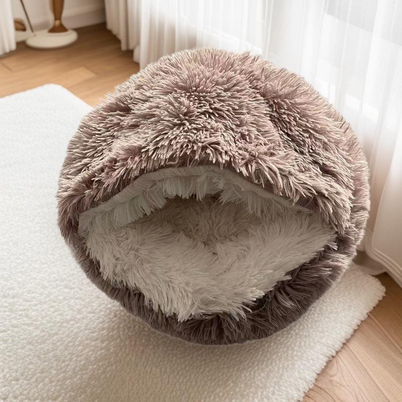 Zimowe Ciepłe Półzamknięte Pluszowe Legowisko dla Kota i Psa