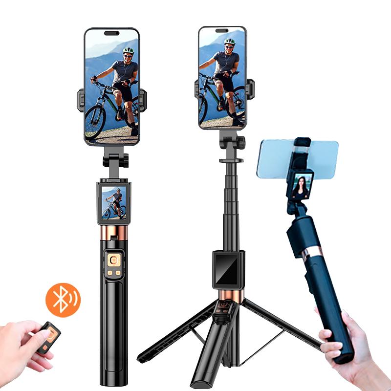 Kabelloser Selfie-Stick-Stativständer mit kleinem Bildschirm-Casting-Selfie-Monitor Bluetooth-Fernbedienung für Smartphone-Selfie