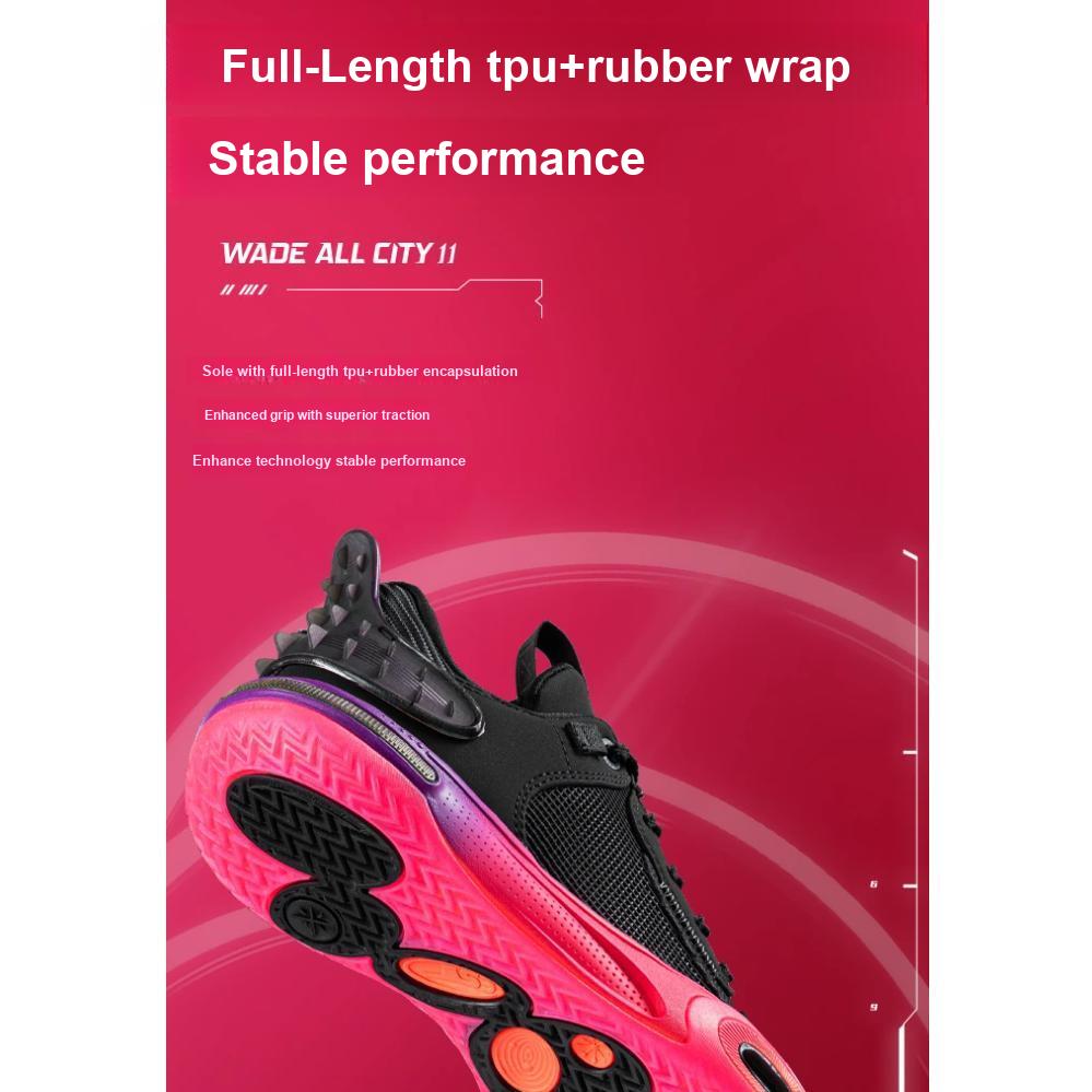 Li Ning All City 11 Youth Version Durable Breathable Low Top Basketball Shoes Kids Sneakers Black Red ABPT005-1