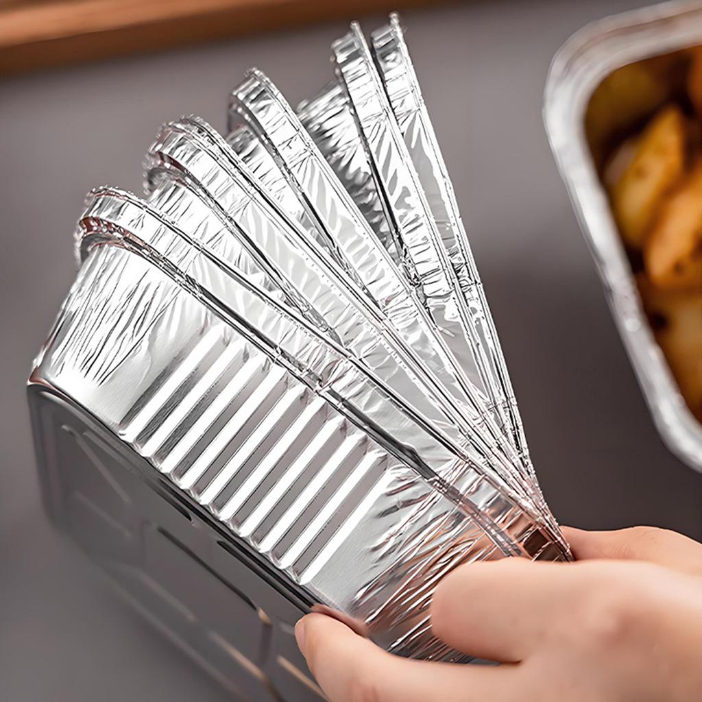 Paquete de 20 Bandejas Cuadradas Apilables de Papel de Aluminio Contenedores para Hornear para Uso en Horno Freidoras de Aire Revestimientos Accesorios