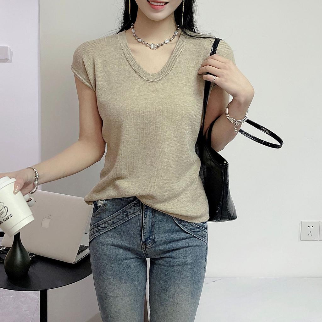 Women's Wool Ice Silk Sleeveless Knitted Bottom Shirt Slim Outer Wear Inner Vest Top