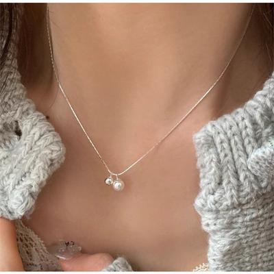 925 Silver Bead Necklace Pearl Silver Ball Sterling Silver Necklace Simple and Gentle Niche Clavicle Chain