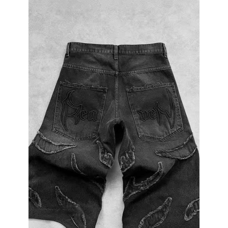 Men Baggy Aesthetic Streetwear Jeans Male Retro Fashion Wide Leg Denim Pants Graphic Embroidered Designer Hip Pop Denim Trousers