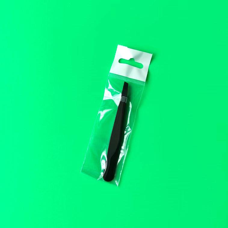 Stainless Steel Slanted Black Eyebrow Tweezers - Precision Beauty Tools