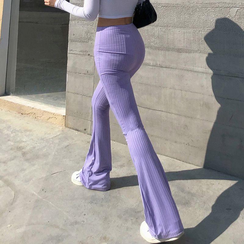 

Women s Wardrobe New New Women s Pants Fashion Pure Color Tight High-Waisted Boot-Cut Pants Women s Stretch Bottoming Casual Trousers Purple L