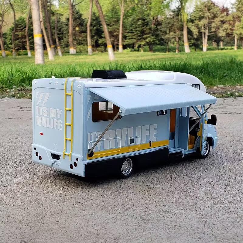 1:28 Diecast Luxury RV Recreational Car Model Metal Toy Camper Van Motorhome Touring Car Simulation Sound and Light Boy Kid Gift