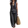 Completi Due Pezzi da Donna Casual Tinta Unita Set in Tessuto Vestibilità Larga Fibra di Poliestere Leggero Comodo Outfit per Primavera Estate Autunno Abiti Quotidiani