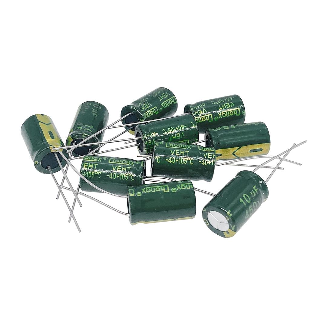 10pcs 450V 10UF Capacitor 10X17MM(0.39x0.67in) High Frequency Aluminum Electrolytic Capacitors for TV, LCD Monitor, Game