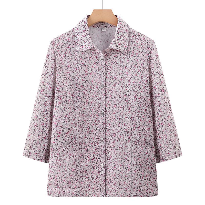 

Floral 100% Cotton Three-Quarter Sleeve Summer Shirt for Mature Women 2XL красный