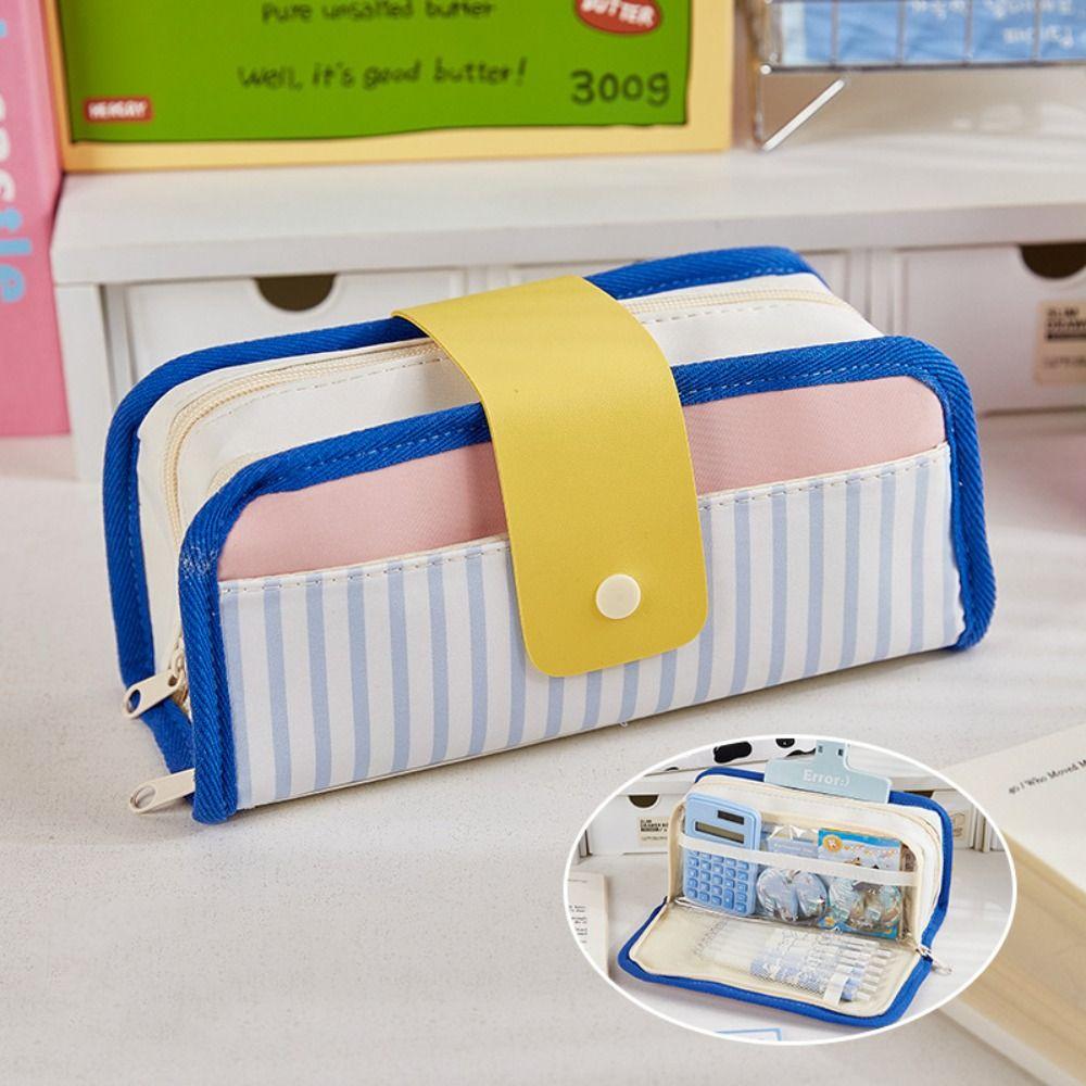 

Color Contrast Pen Bag Large Capacity Stationery Bag Multi Functional Pencil Box School Office