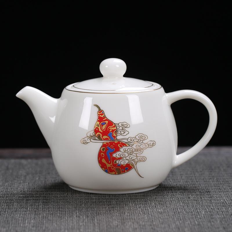 Gold-Embossed Dehua White Porcelain Sheep Fat Jade Teapot Internet Celebrity Large Lacquer Deer Companion Tea Brewing Filter