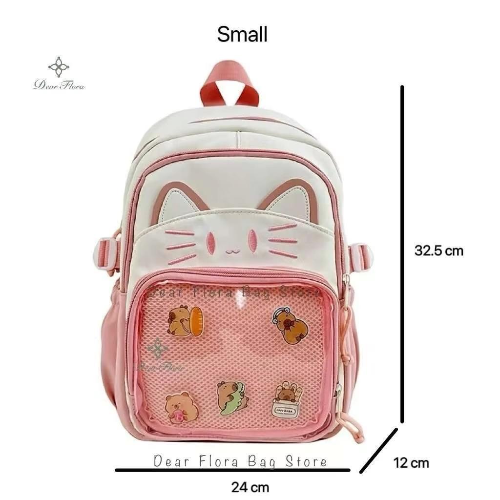 Y2K Cute Cat Ita Backpack Large Capacity Knapsacks Casual Girl Transparent DIY Display Rucksack Cartoon Trendy Travel Schoolbags