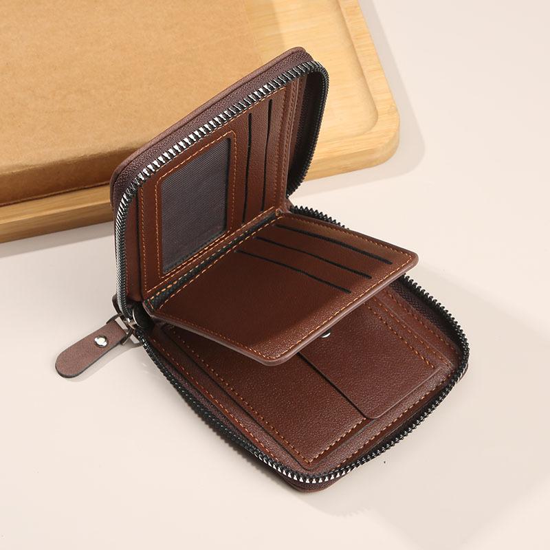 Schoolbag1011 new men's wallet short horizontal zipper 30% off change bag retro casual buckle square bag