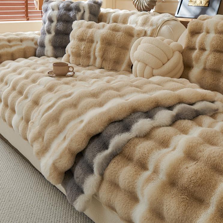 1pc Luxury Faux Rabbit Fur Sofa Cover - Plush Thickened Quilted Design  Gradient Color for 1-4 Seater Sofas, All-Season Use in Living Room, Bedroom