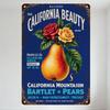 Vintage California Beauty Bartlet Pear Metal Tin Sign with Roses, Floral & Typographic Details - Rustic Aged Style for Man Cave,