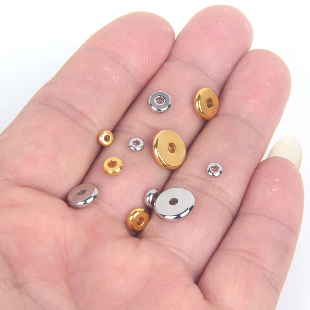 XHN 50PCS 304 Stainless Steel Flat Round Beads 4 5 6 8 10 mm Disc Loose Spacer Beads For Jewelry Making DIY Bracelet