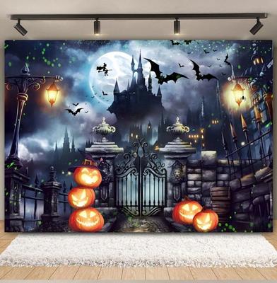 Halloween Party Decor Backdrop Horror Night Moon Scary Graveyard Castle Pumpkin Skull Children Portrait Photography Background