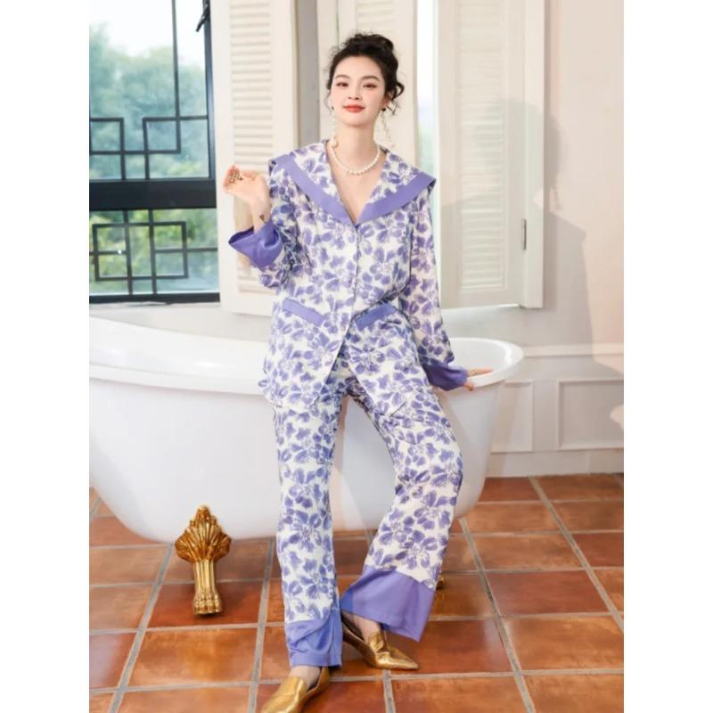 Dream Pajamas Women's Spring and Autumn New Ice Silk Satin Home Clothes Set