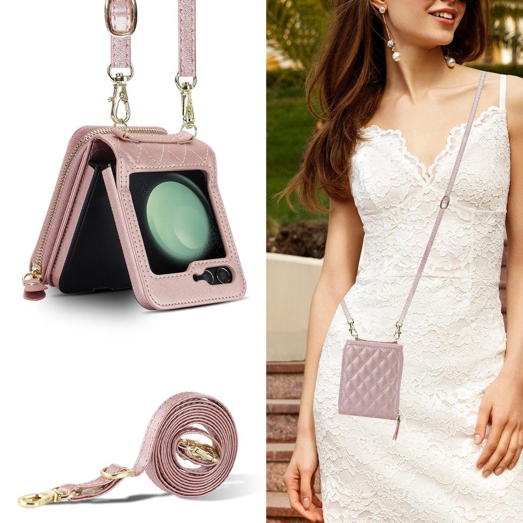 Xiaoxiang Fengling Lederhülle mit Reißverschluss für Z FLIP5 mit Kartenhalter und Telefonständer