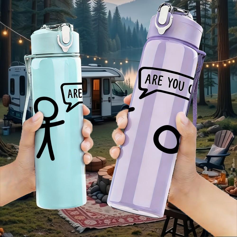 1PC Are You Ok Stick Figure Print 750ml Color Plastic Sports Water Bottle Leakproof Flip Straw Lid Suitable for Sports Office Home Use
