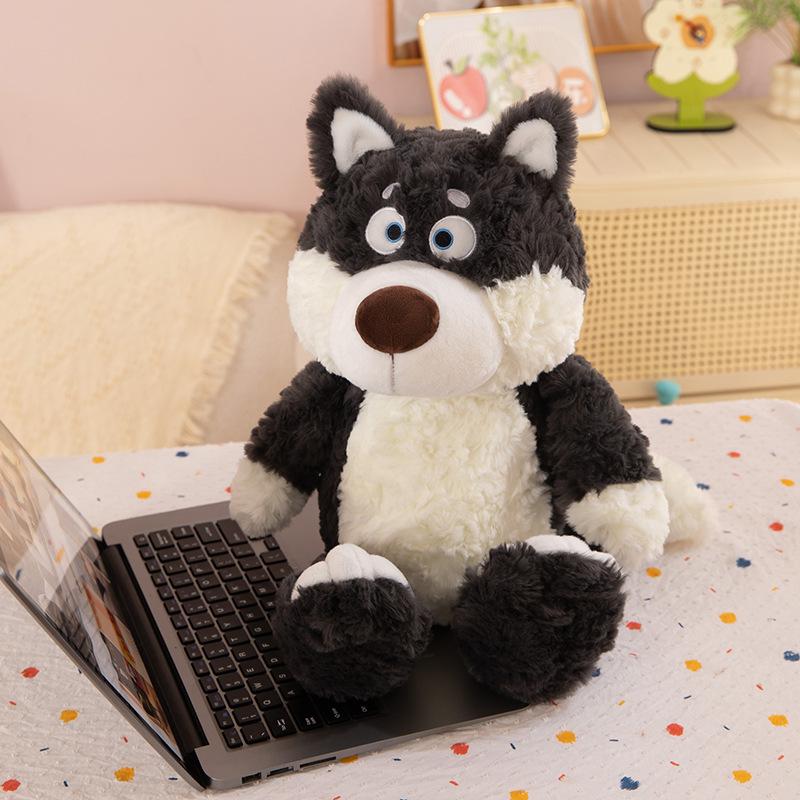 Curious Grey Wolf Cartoon Plush Toy: Children's Birthday Gift & Home Decoration Sleep Companion