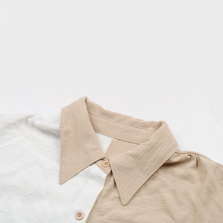 Contrast Blouse Collar Breasted Loose Casual Polo Short Sleeve Single Top Summer Women