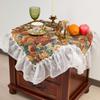 French Flower Oil Painting Ruffle Tablecloth, Rectangle Dust-proof Cover For Tea Table Wedding Dining Room Decor