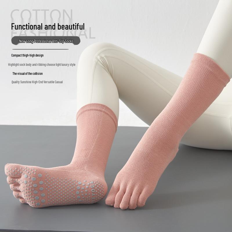 

Women s Non-Slip Sweat-Absorbing Mid-Length Toe Yoga Socks, Bone Options, Ideal for Pilates, Autumn & Winter