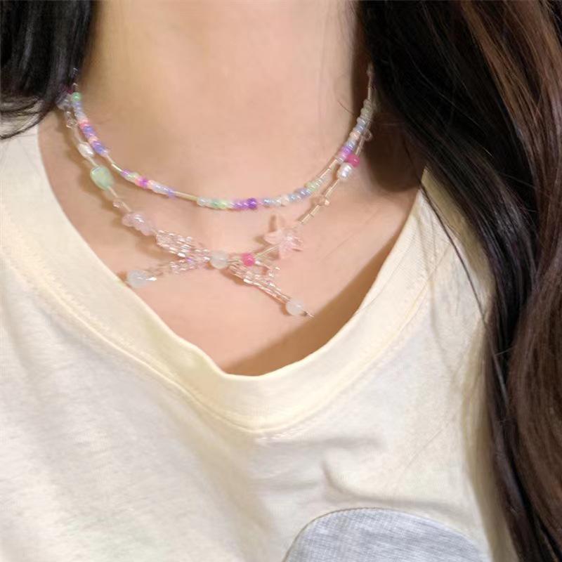 Crystal Star Bow Necklace: Stylish Summer Beaded Clavicle Chain