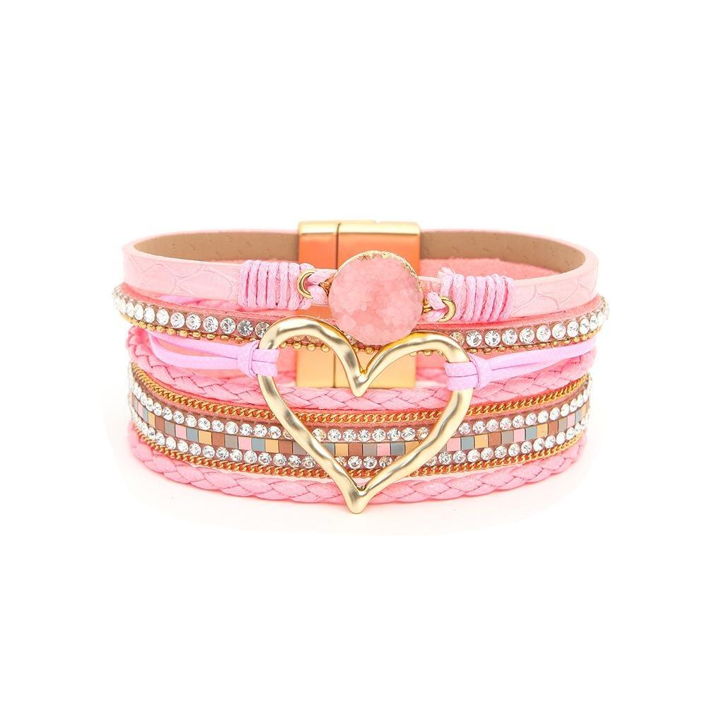1PC Hot-selling multi-layer leather bracelet hand-woven bracelet gold love lady bracelet