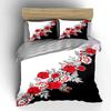 Red Flowers with Black-and-white Background Bedding Set for Kids Luxury Gift 3pcs Digital Print Comforter Set Soft Comfortable
