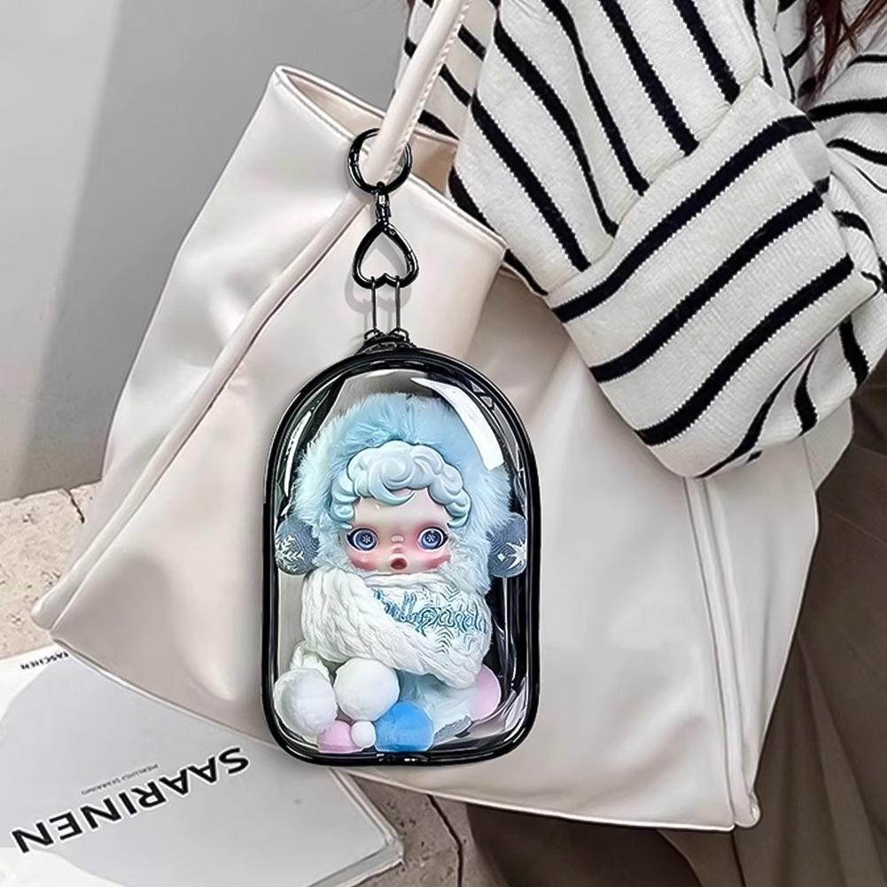 For 17cm Labubu V2 V3 15cm Cotton Doll Skull Panda Outfit Crossbody Pain Bag PVC Storage Bag Display Bag