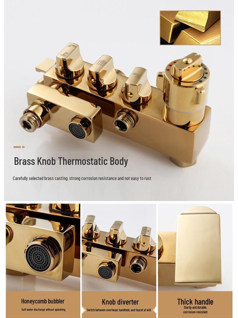 All-Copper Thermostatic Shower Faucet Set with Rain Shower Head