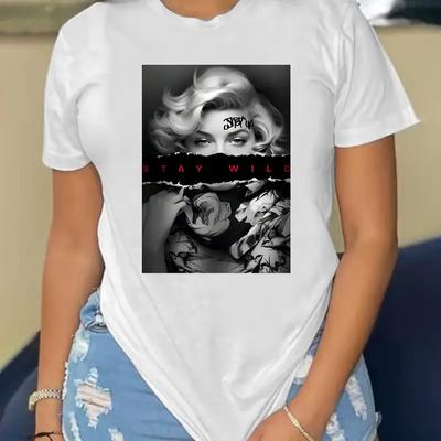 T-shirt z nadrukiem postaci, krótki rękaw, okrągły dekolt, casualowy top, odzież damska, koszulka z nadrukiem graficznym, moda lat 90., casualowe topy damskie i męskie