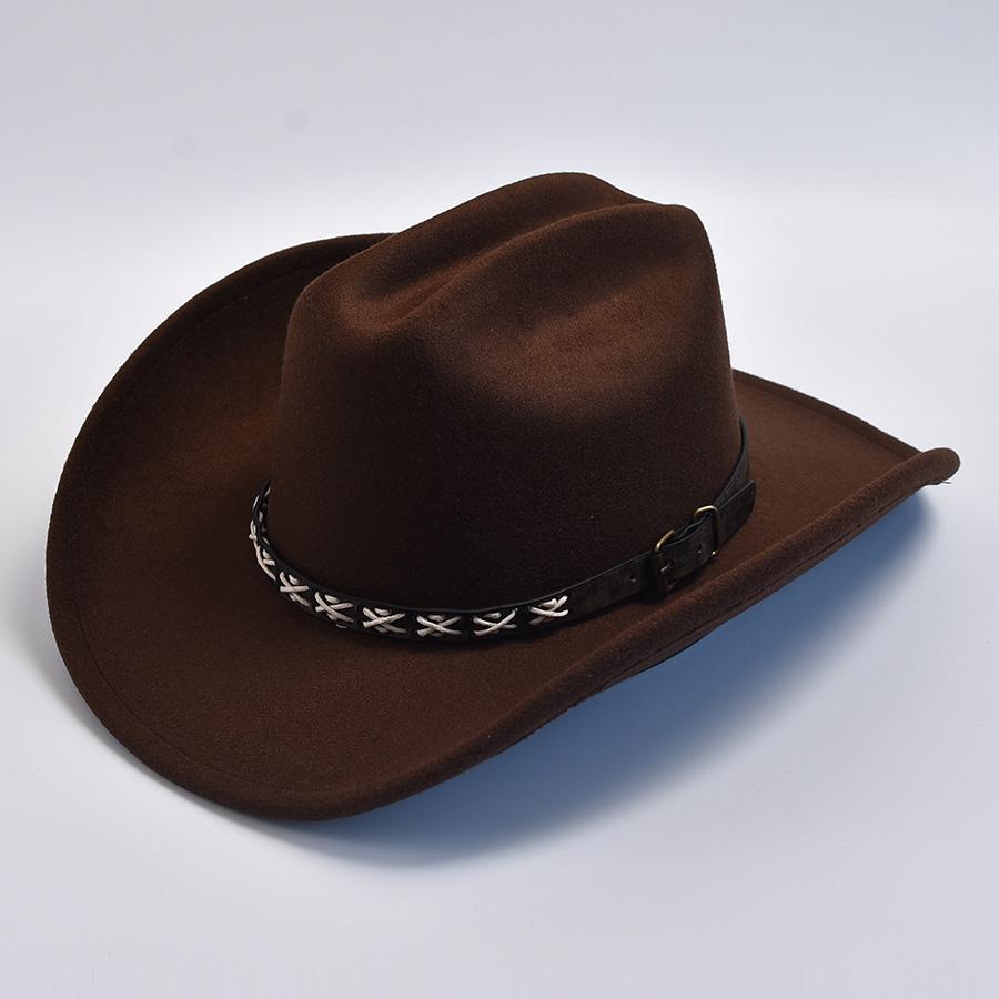 Vintage Big-edge Western Cowboy Hats for Men Women Artificial Wool Gentleman Cowgirl Jazz Hat