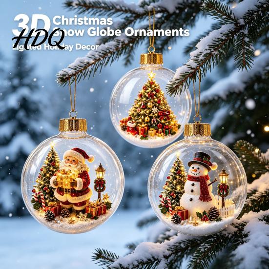 Religious Christmas Souvenir Glowing Ball Ornaments Mini Holiday Scene Light-Up Hanging Clear Holy Season Spiritual Gift Acrylic Decoration with Warm
