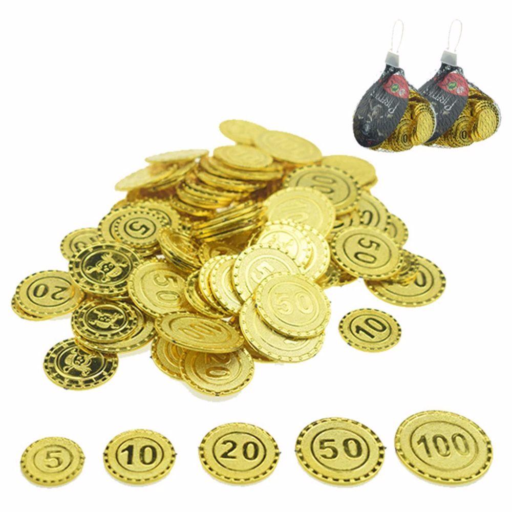 100pcs Pirate Coins Simulation Child Toy Decoration Coin Chip for Party Gold Coins