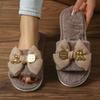 Women'S Elegant Pink Satin Bow Bear Decorative Plush Home Slippers - Stylish, Comfortable, and Stylish Flat Sandals for Indoor and Outdoor Use