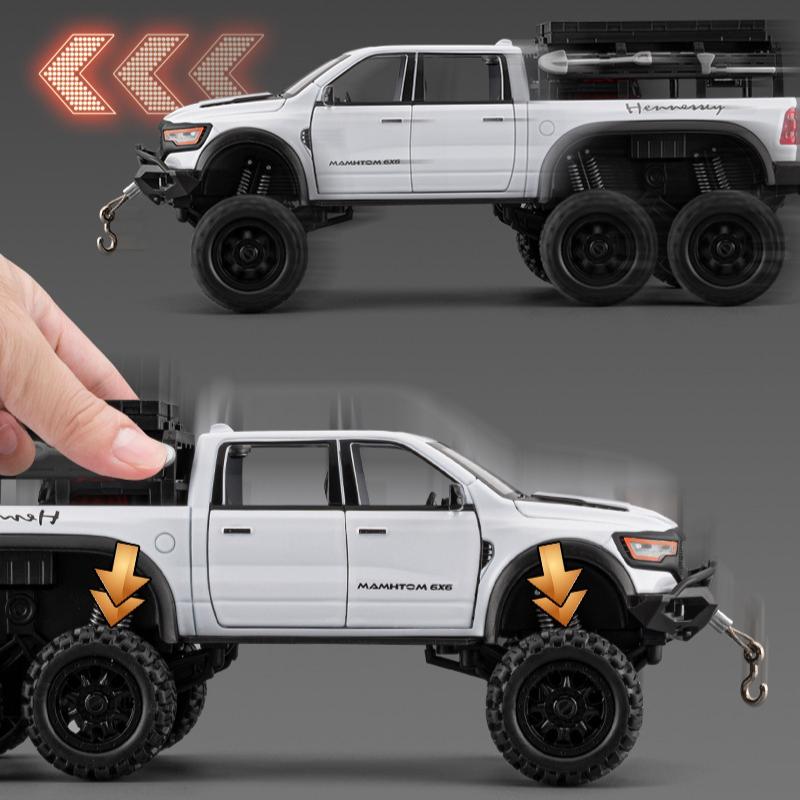 Diecast 1/24 Ram Mammoth 1000 Alloy Car Model Simulation Pickup Truck Off-road Vehicle Model Boy's Toy Collection Ornament Gift