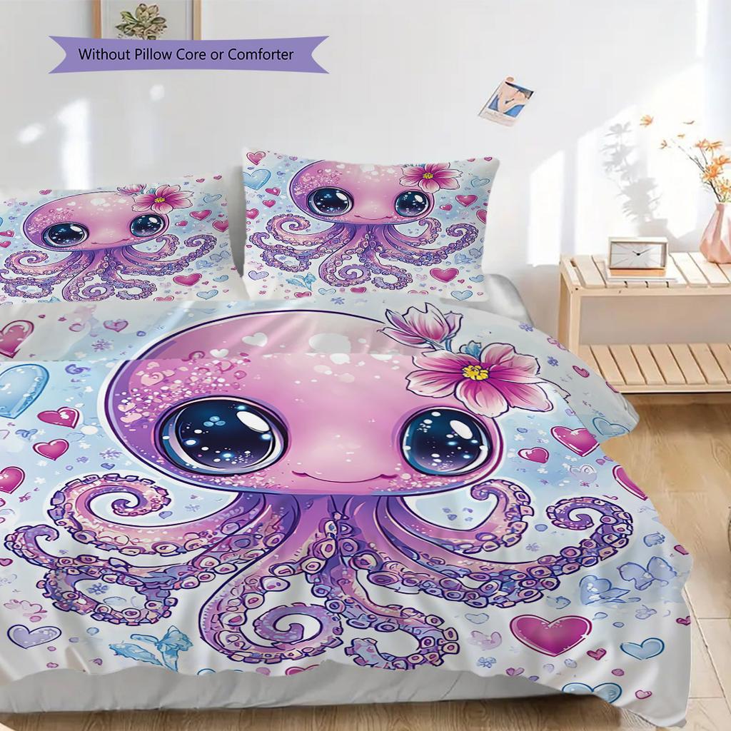 Octopus Pattern Bedding Quilt Set Quilt Cover Pillowcase Home Decoration Birthday Gift (1 * duvet cover + 2 * pillowcase, without core)