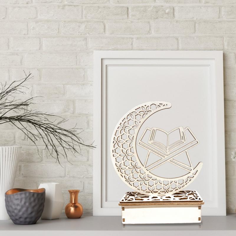 Pendentif en Bois EID Moubarak avec Bougies LED Lumière Décorations de Ramadan pour la Maison Décoration d'Eïd de Fête Musulmane Islamique Kareem Ramadan