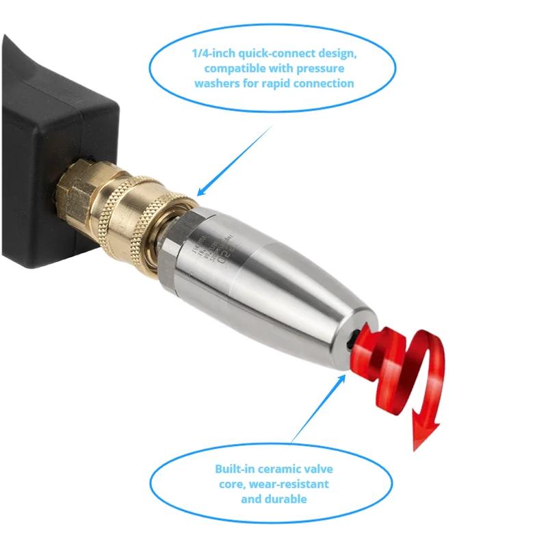 Stainless Steel 360° Swivel Pressure Washer Nozzle, Quick-Connect Lotus Spray Head for Tree Bark & Rust Removal
