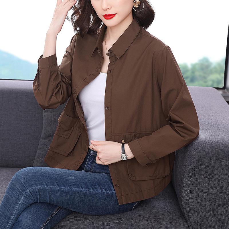 Women's Spring 2023 Plus Size Long Sleeve Loose Casual Cotton Shirt for Middle-Aged Moms