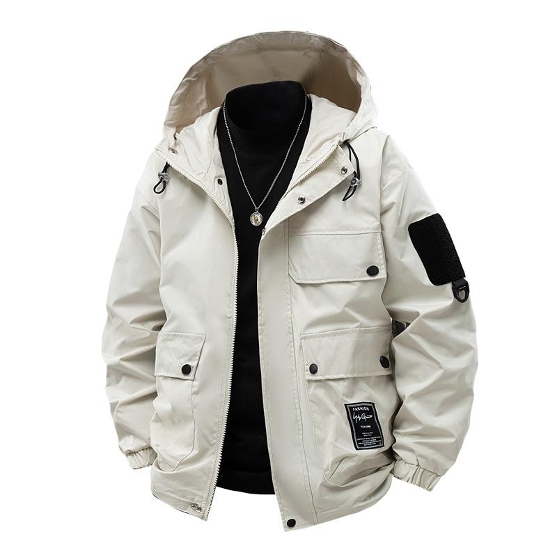 Solid Color Jacket Men's Spring and Autumn Loose Trendy Workwear Outdoor Waterproof Casual Hooded Jacket Jacket
