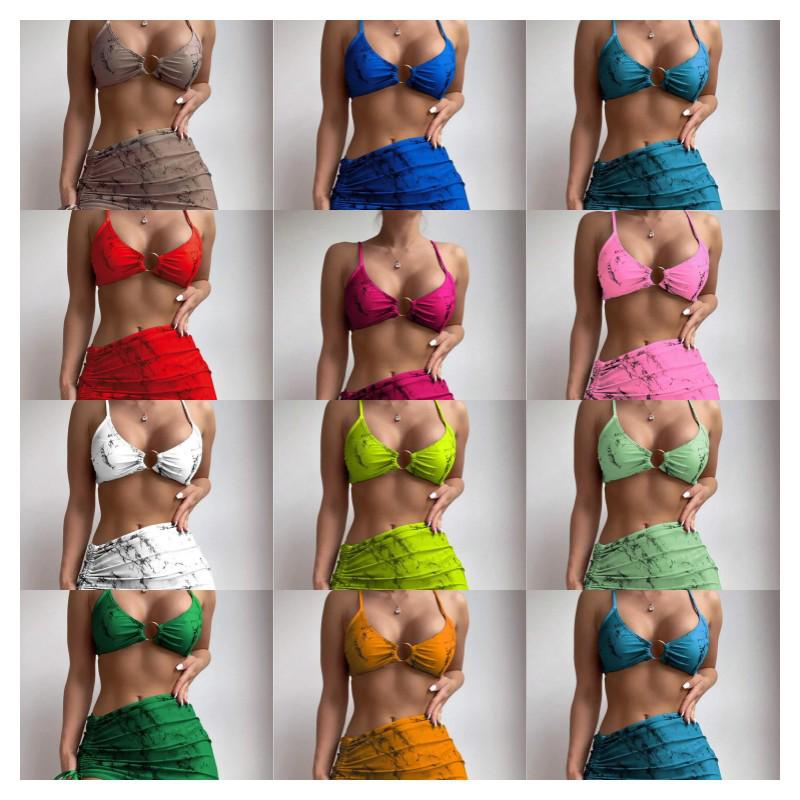 

European & American Women s Three-Piece Split Bikini Swimwear Medium темно-зеленого